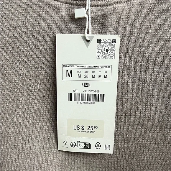 Zara Taupe Short Sleeve Ribbed Crop Top - Picture 3 of 4